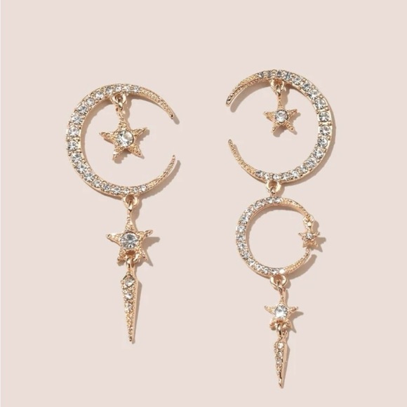 Jewelry - GOLD 4/$25 Rhinestone Moon Star Earrings